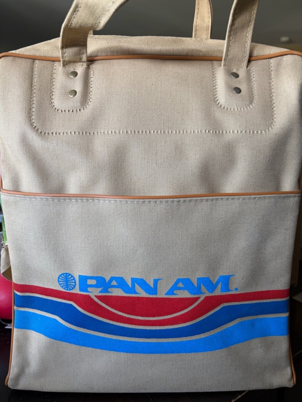 Pan Am Beige Canvas Tote with Blue & Red Logo, New without tags - Picture 3 of 8